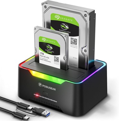 POSUGEAR Priključna stanica za HDD, RGB, USB 3.0, za 2.5/3.5" SATA HDD/SSD, dva diska do 2 x 20 TB, kloniranje bez povezivanja